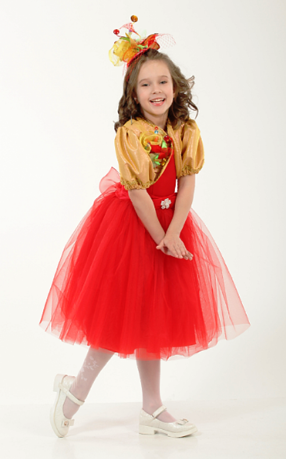 Карнавальний костюм для дівчинки хлопавка - Цукерка червона з золотом