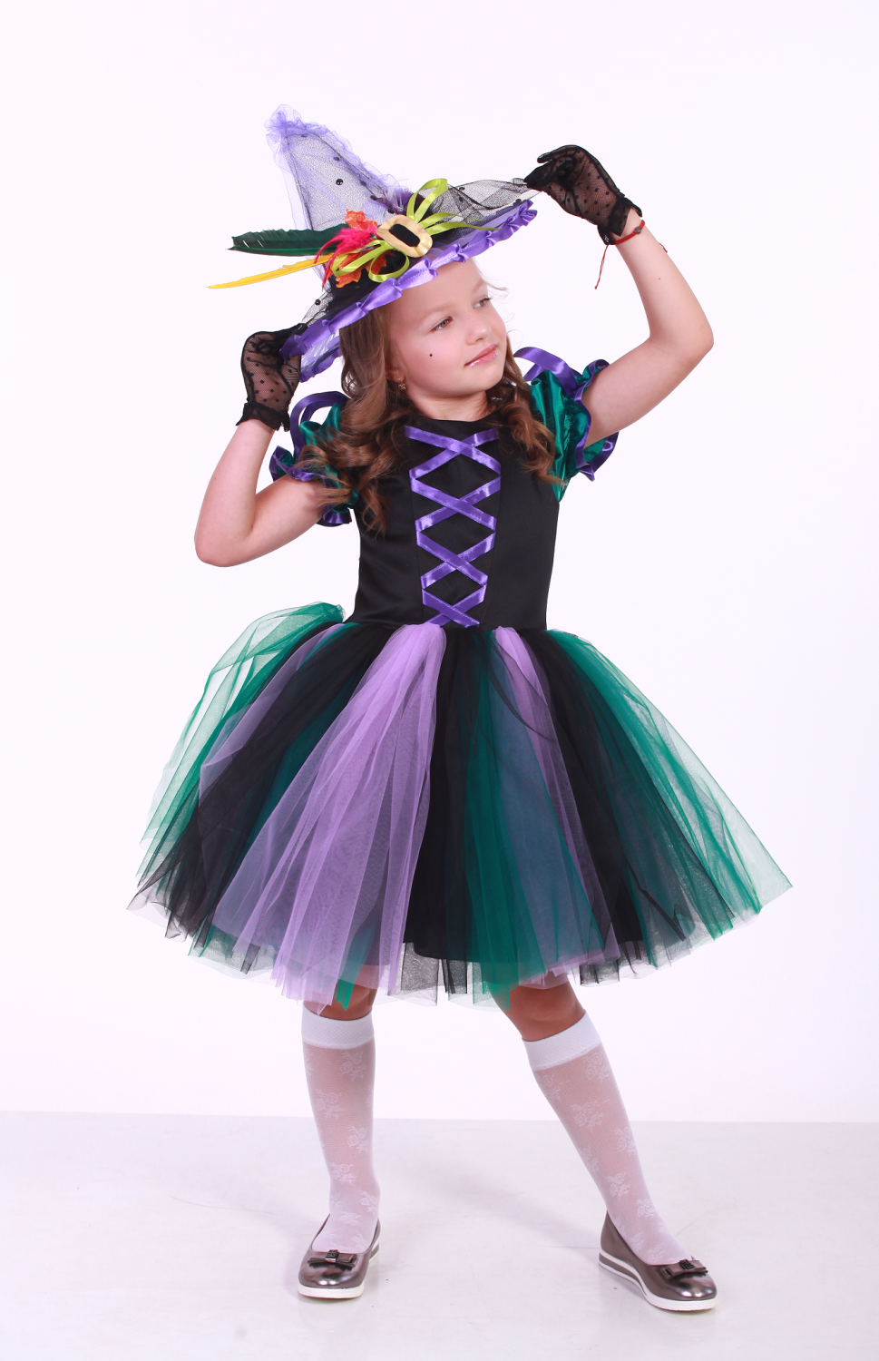 Карнавальний костюм для дівчинки Ведьмочка - Відьма з пером