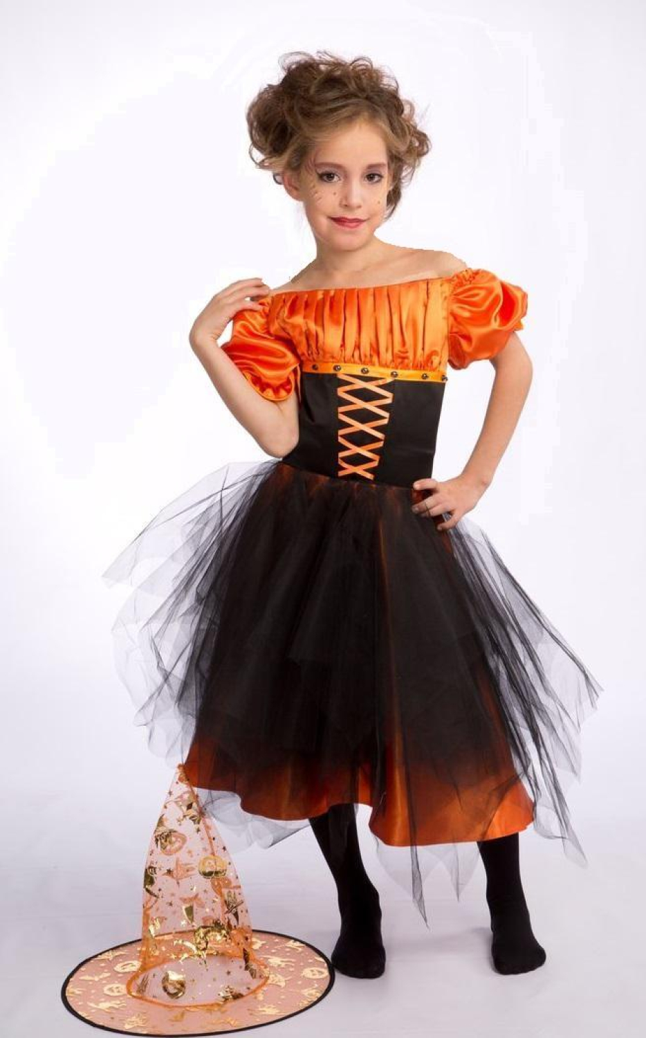 Карнавальный костюм для девочки Ведьма - Ведьмочка оранжевая