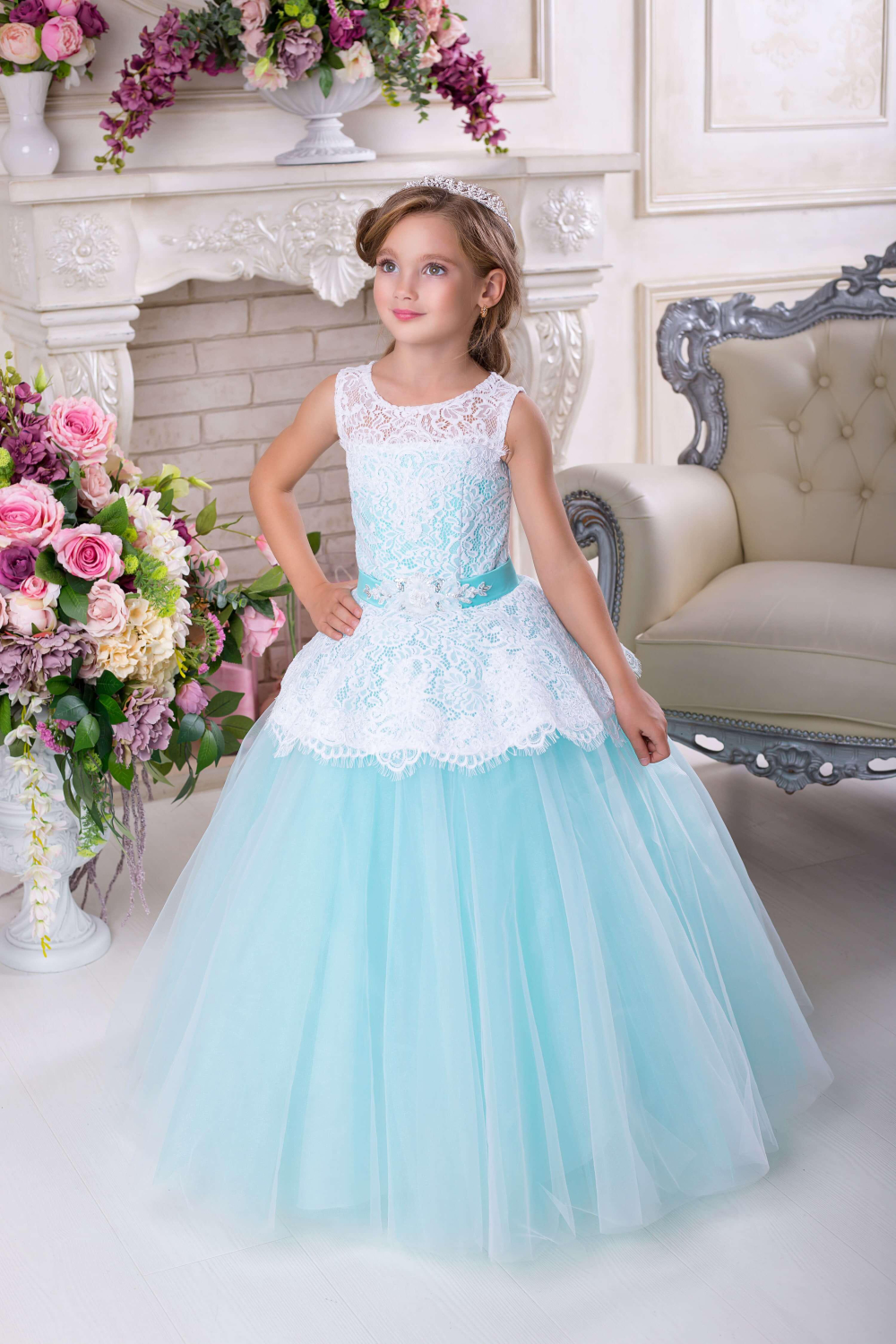 Елегантне бальне плаття для дівчинки 9723 м'ята З РУКАВАМИ