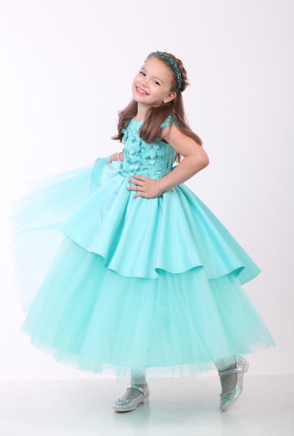 Елегантне плаття для дівчинки Півонія м'ятний фатин
