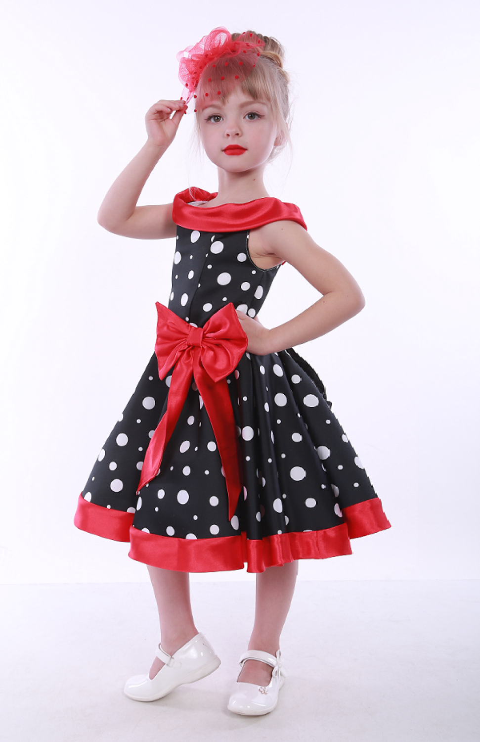 Святкове плаття для дівчинки Стиляги Горох бант 2 червоний