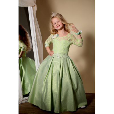 Елегантне плаття для дівчинки Лада парча салатового кольору
