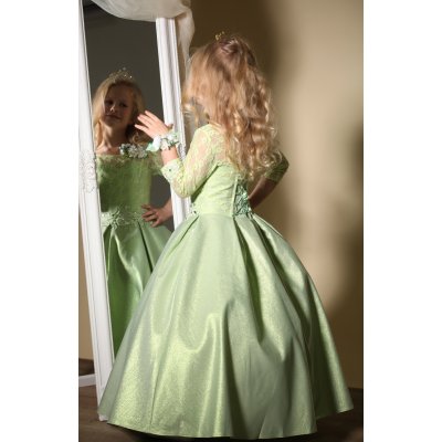 Елегантне плаття для дівчинки Лада парча салатового кольору