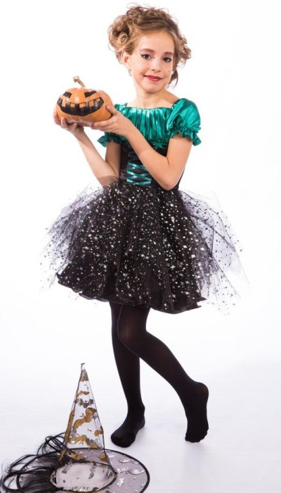 Карнавальний костюм для дівчинки Відьма - Ведьмочка зелена