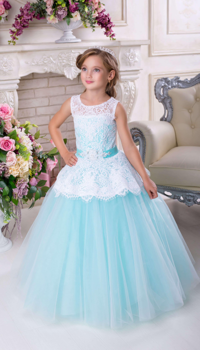 Елегантне бальне плаття для дівчинки 9723 м'ята З РУКАВАМИ