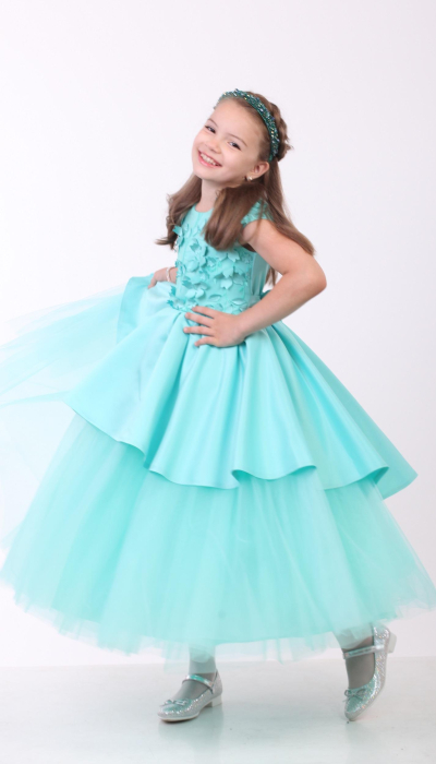 Елегантне плаття для дівчинки Півонія м'ятний фатин