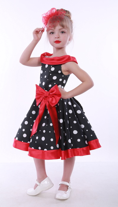 Святкове плаття для дівчинки Стиляги Горох бант 2 червоний